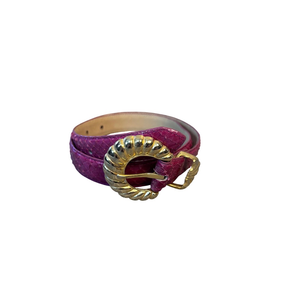 Saks Fifth Avenue Pink Snakeskin Leather Belt Gold Buckle Women's Small‎